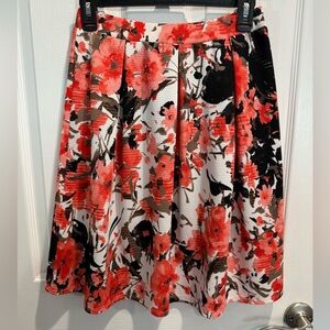 Floral A-Line Skirt - Coral and Black